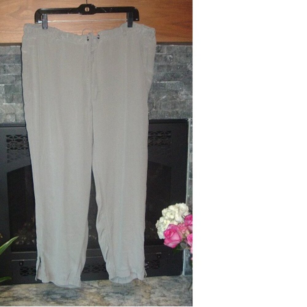 Eileen Fisher Silk Trousers Pants Size L Pockets Zip ankle, Drawstring+zip Gray